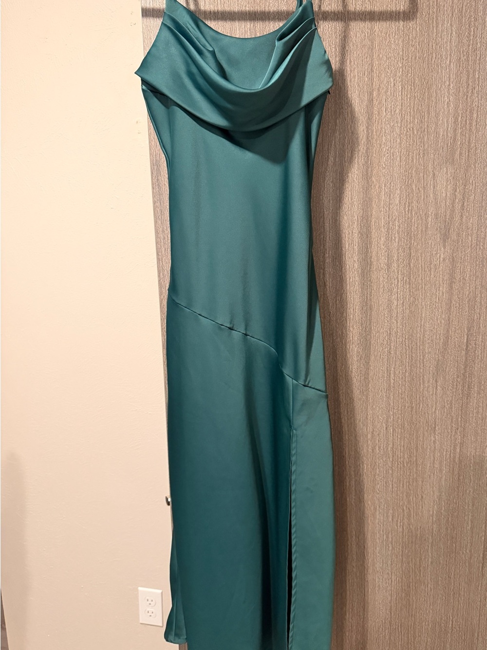 Green Satin Silk Slip Maxi Dress Cowl Neck